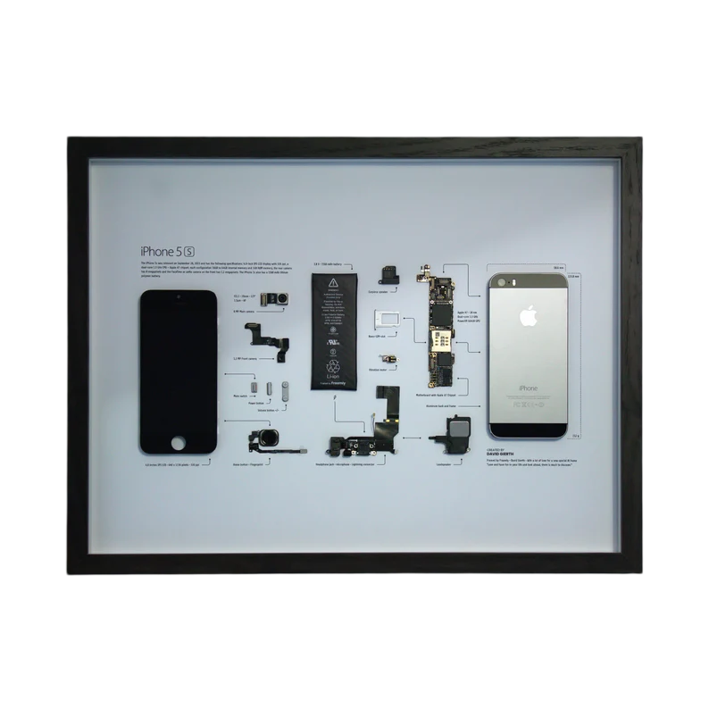 Framed iPhone 5S Disassembled Phone Art